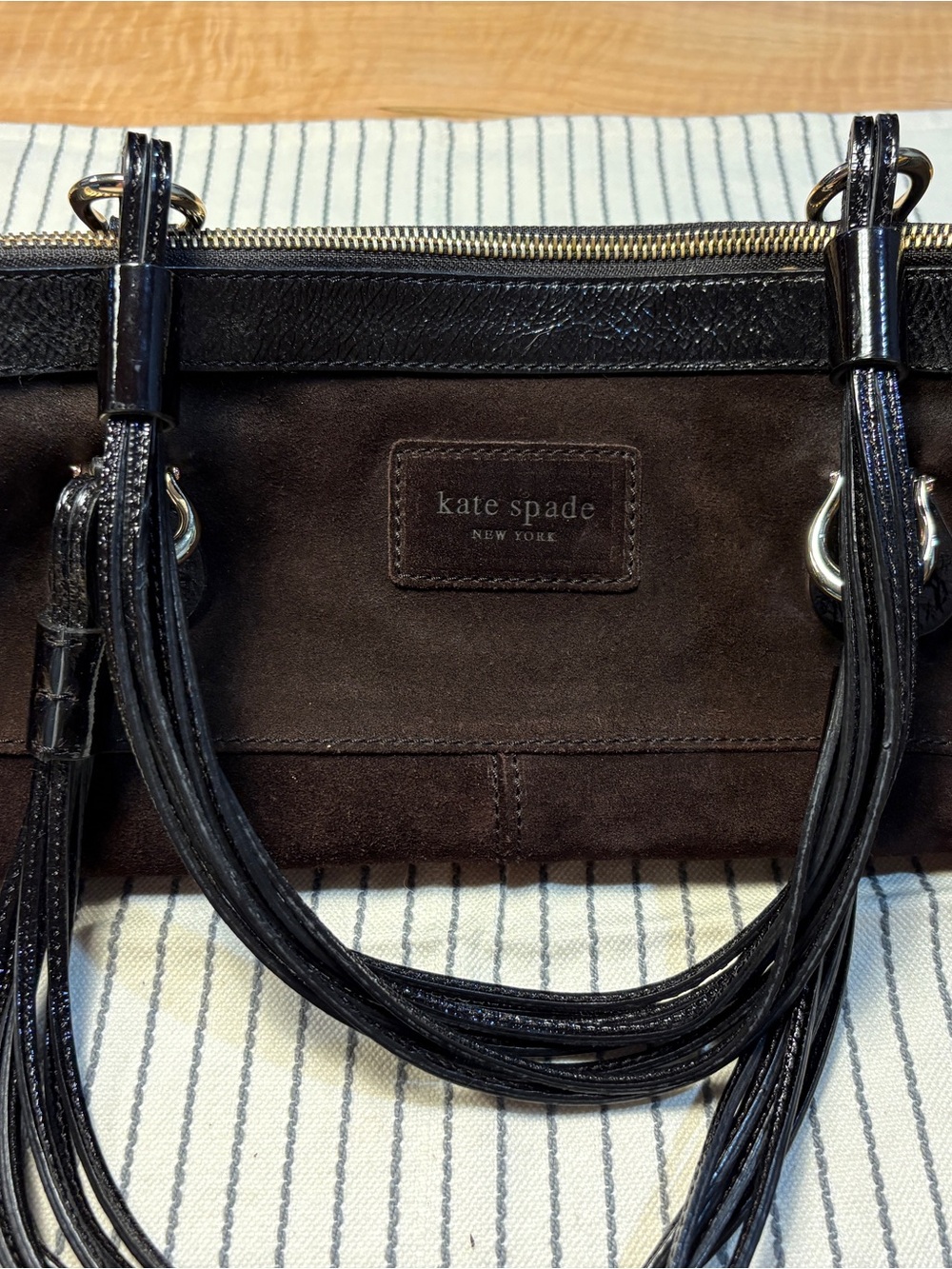 kate spade Brown Suede and Patent Leather Shoulder Bag